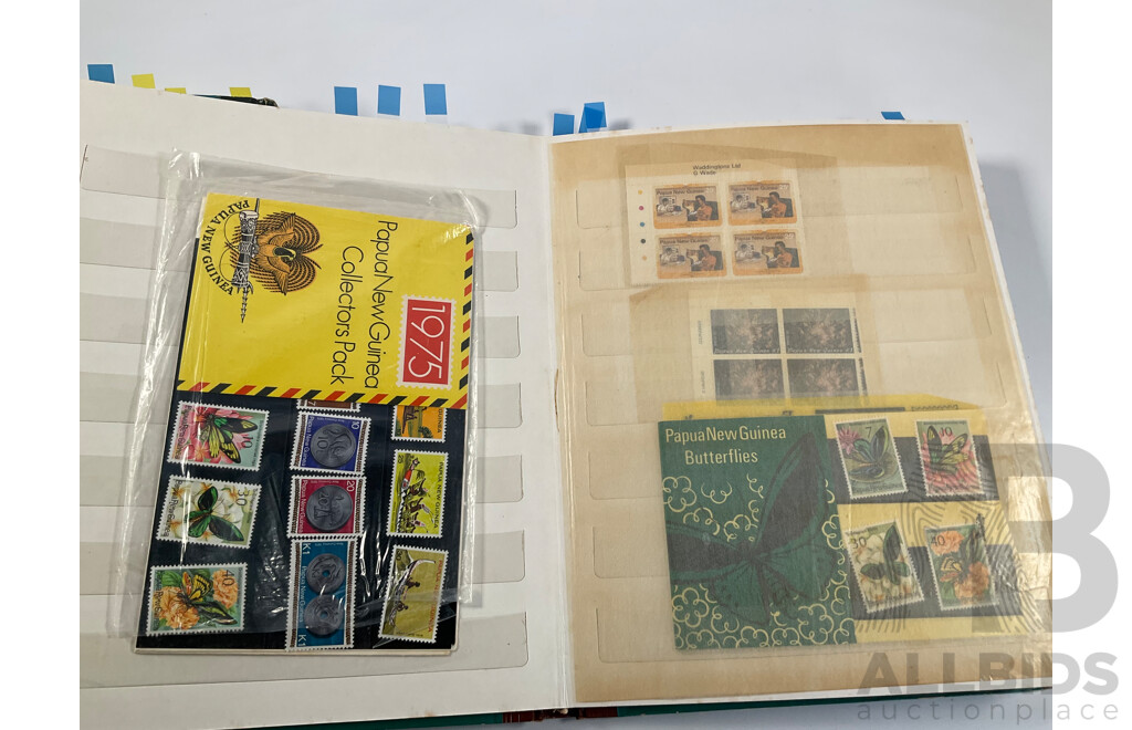 Two Albums of Vintage Papua New Guinea Stamps Including Mint Sheets, Blocks, Sets, One and Two Dollars, Stamp Packs
