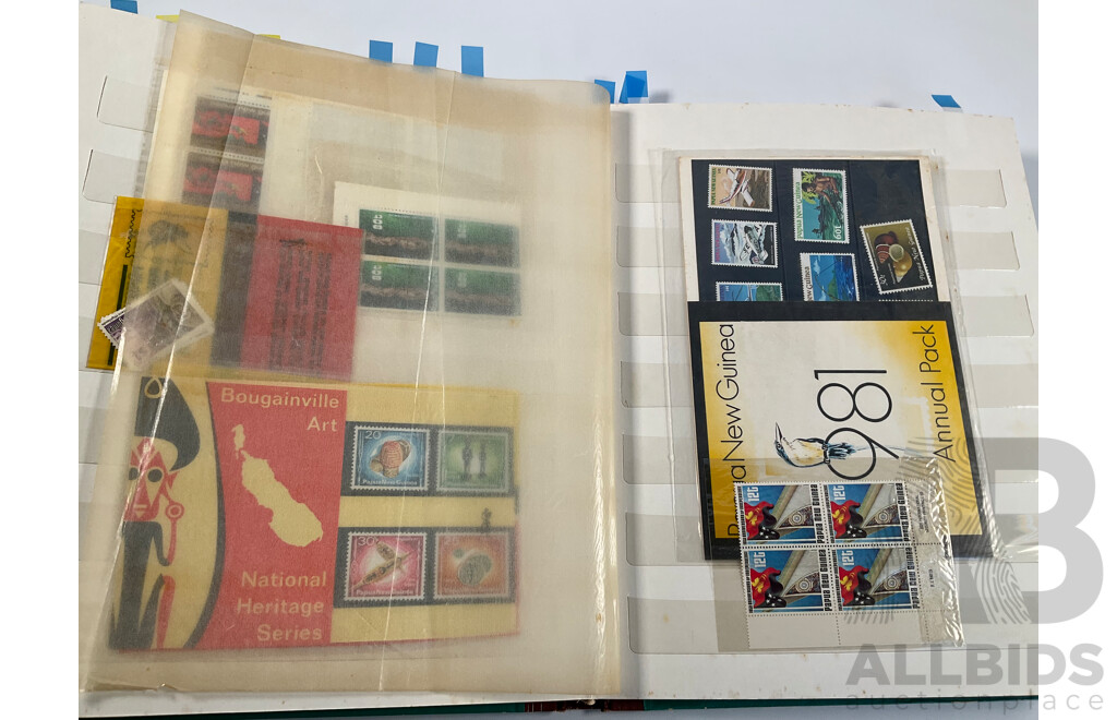 Two Albums of Vintage Papua New Guinea Stamps Including Mint Sheets, Blocks, Sets, One and Two Dollars, Stamp Packs