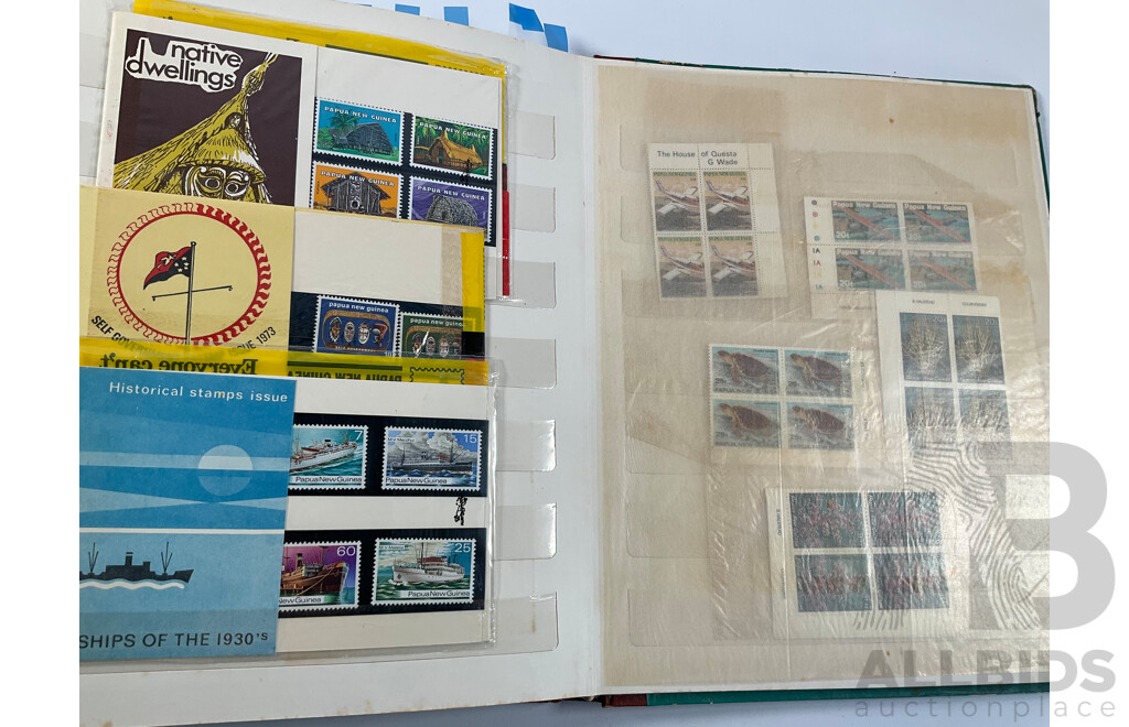 Two Albums of Vintage Papua New Guinea Stamps Including Mint Sheets, Blocks, Sets, One and Two Dollars, Stamp Packs