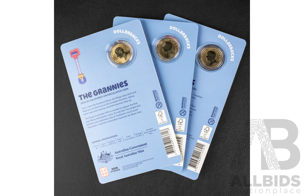 Australian RAM 2024 Three Coloured One Dollar Coin Set, Bluey Dollar Bucks