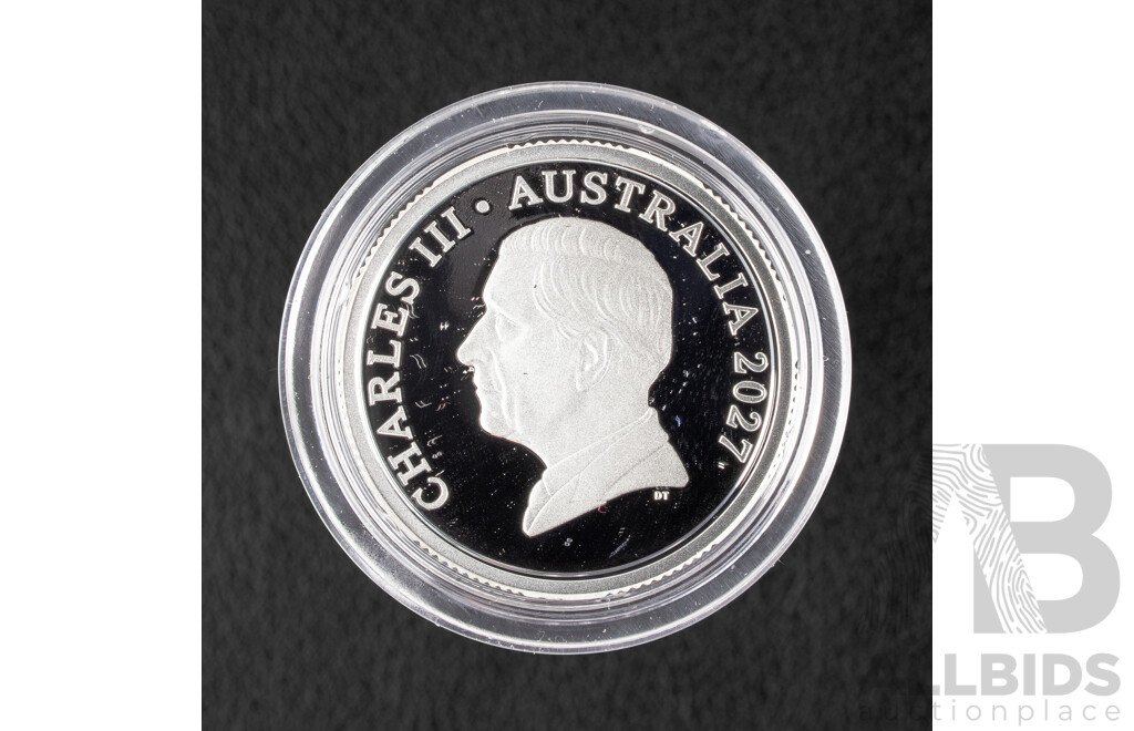 Australian 2027 Silver Proof Coloured One Dollar Coin, Bluey Cricket .999