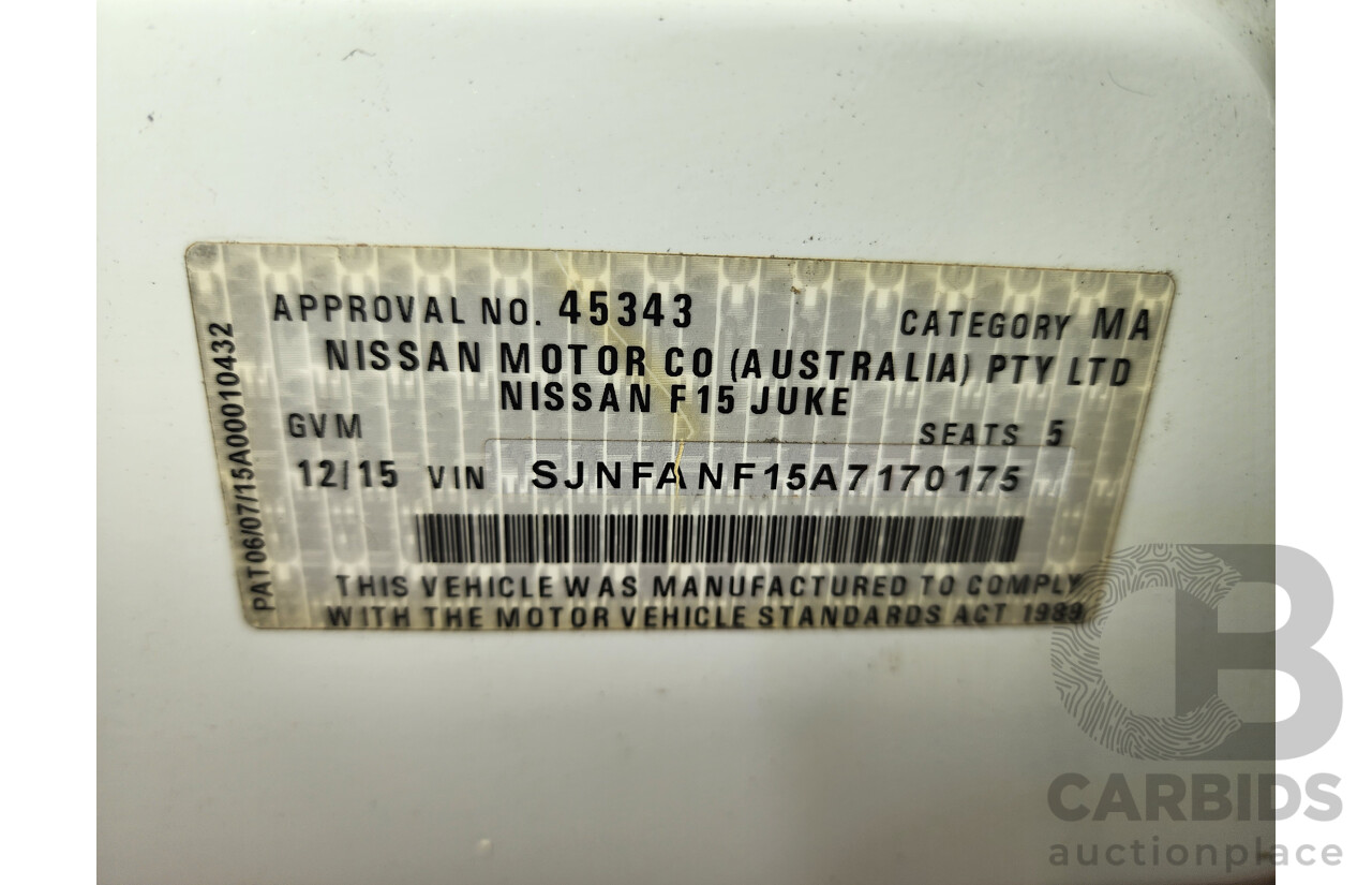 12/2015 Nissan Juke Ti-S (awd) F15 SERIES 2 4d Wagon White 1.6L