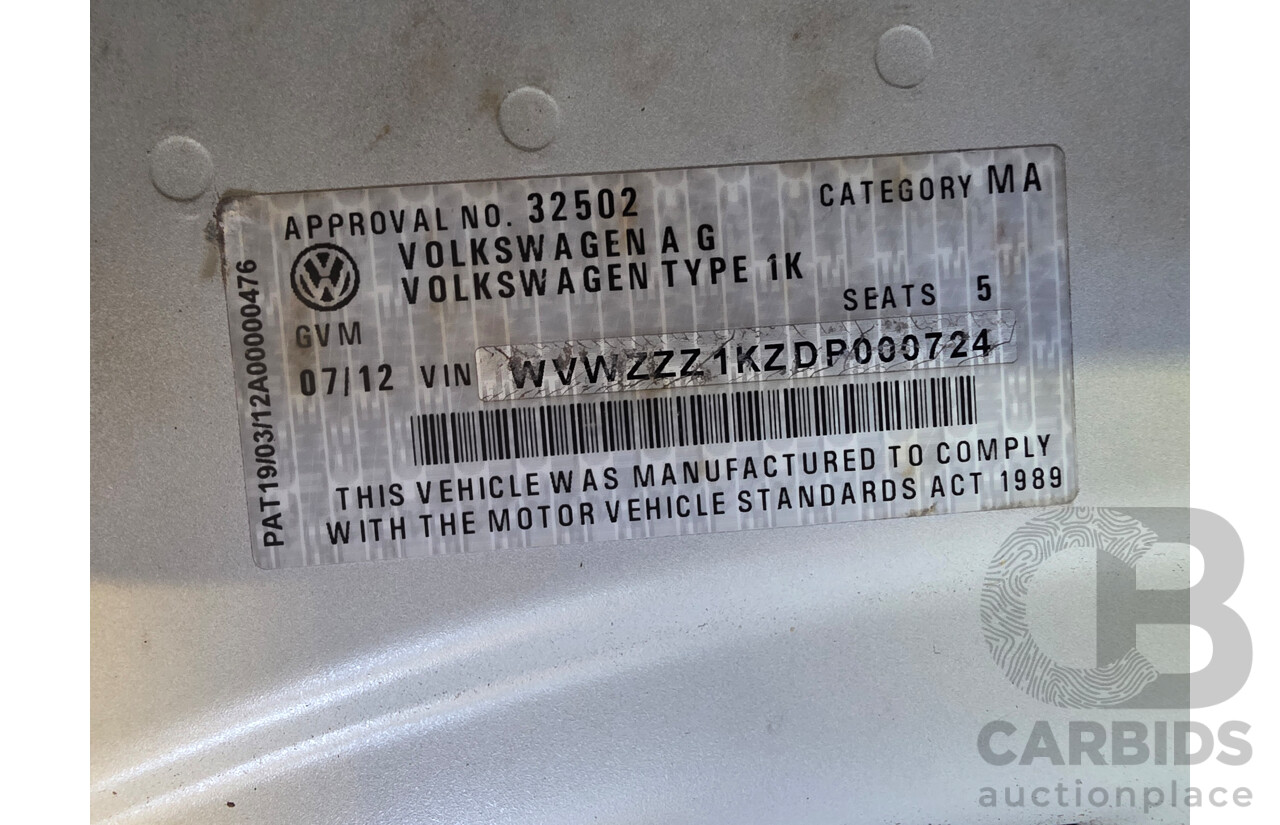 07/2012 Volkswagen Golf 90TSI Trendline 1K MY13 5d Hatchback White 1.4L