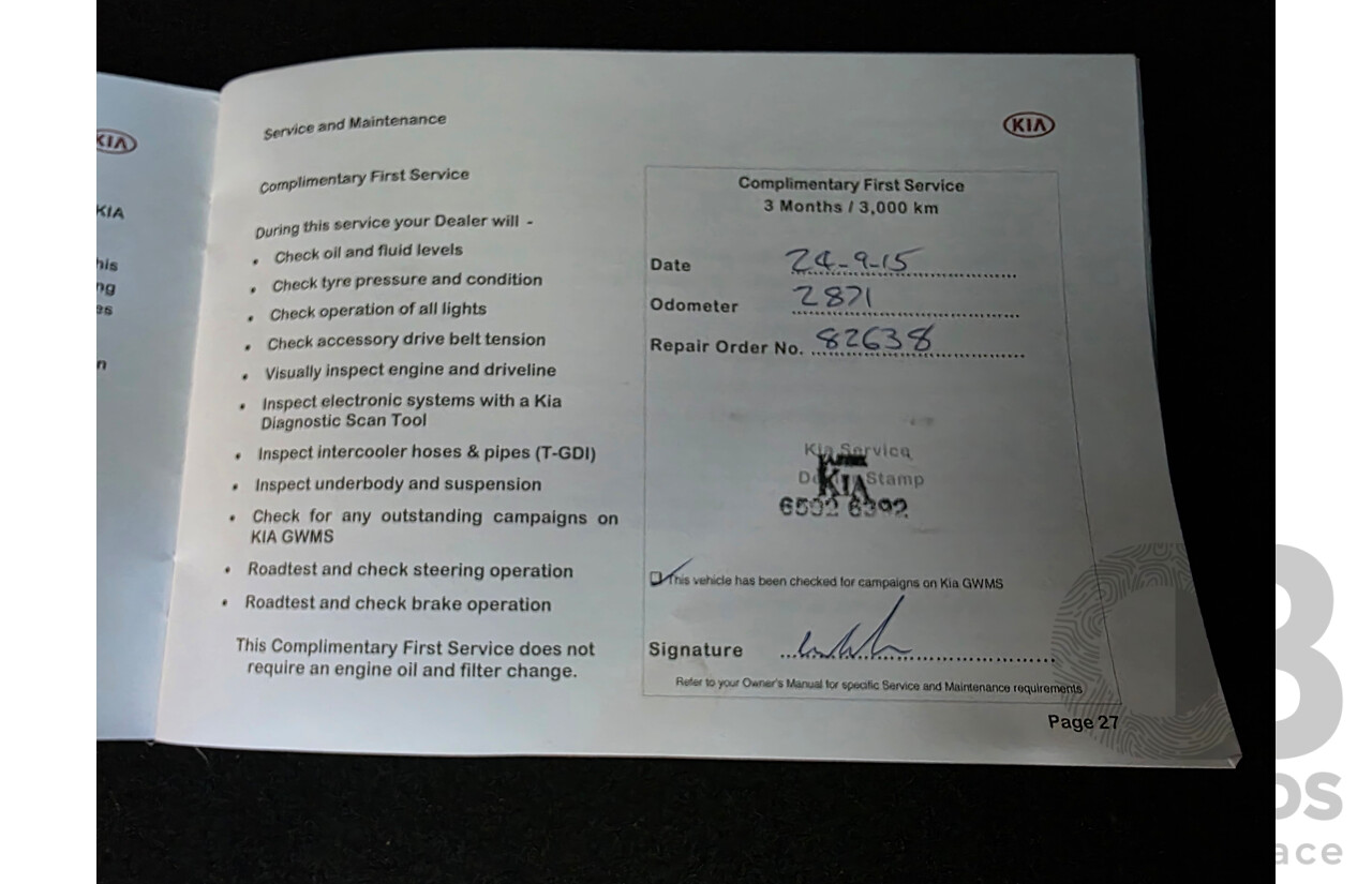 05/2015 Kia Cerato S YD MY15 5d Hatchback White 1.8L