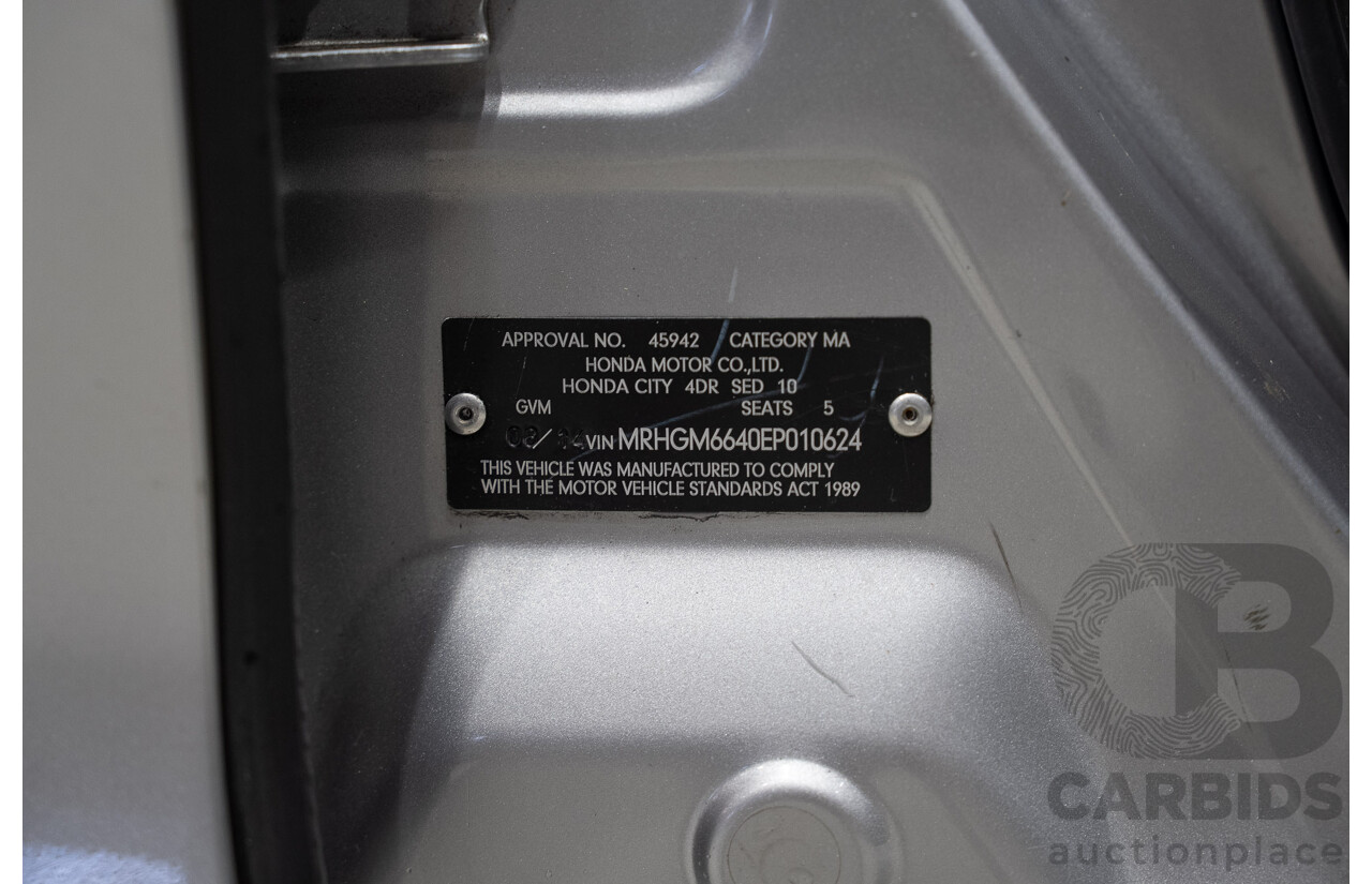 07/2014 Honda City VTi GM MY15 4d Sedan Silver 1.5L
