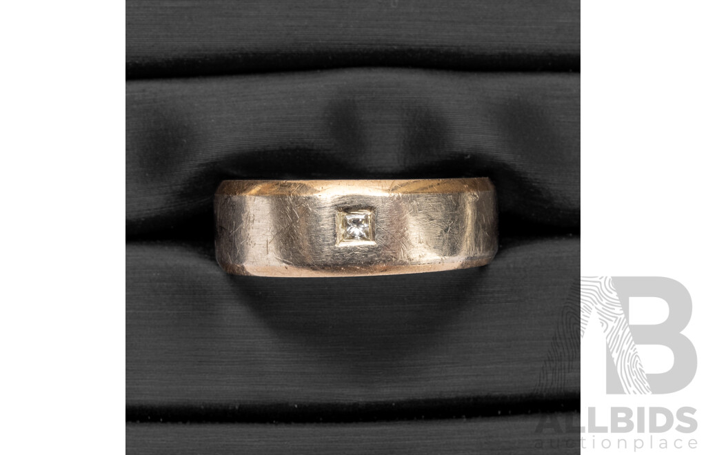 Handmade 9ct White Gold & Princess Cut Diamond Men's Wedder - Size Z+1