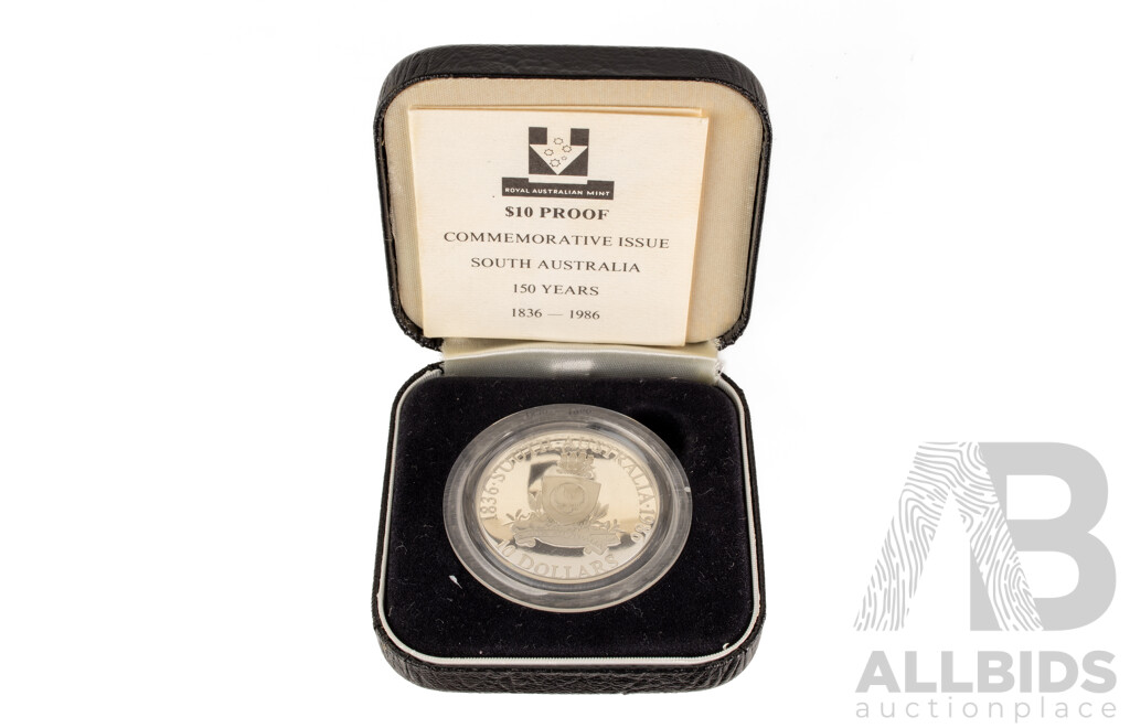 Australian 1986 Silver Proof Ten Dollar Coin, State Series South Australia .925