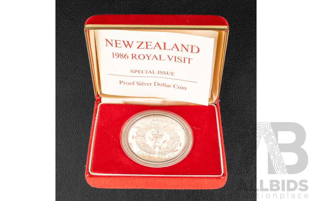 New Zealand Royal Mint 1986 Silver Proof One Dollar Coin, Royal Visit .925