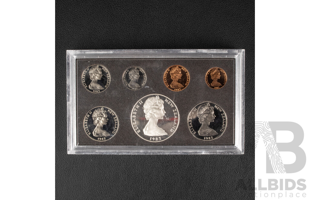 New Zealand 1983 Proof Seven Coin Set Including Silver One Dollar Coin .925