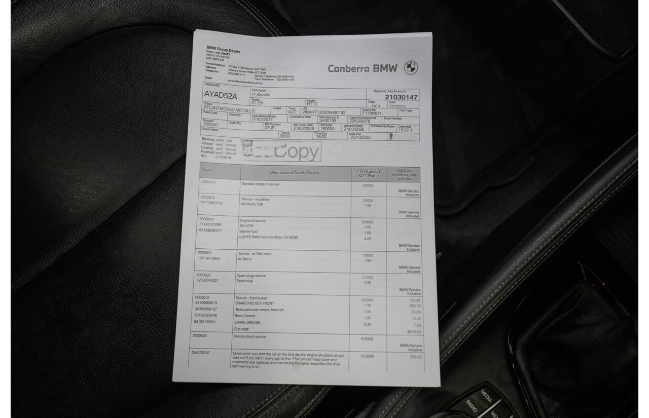2/2018 BMW X1 xDrive 25i (AWD) F48 MY17 4d Wagon Atlantic Grey Metallic Turbo 2.0L