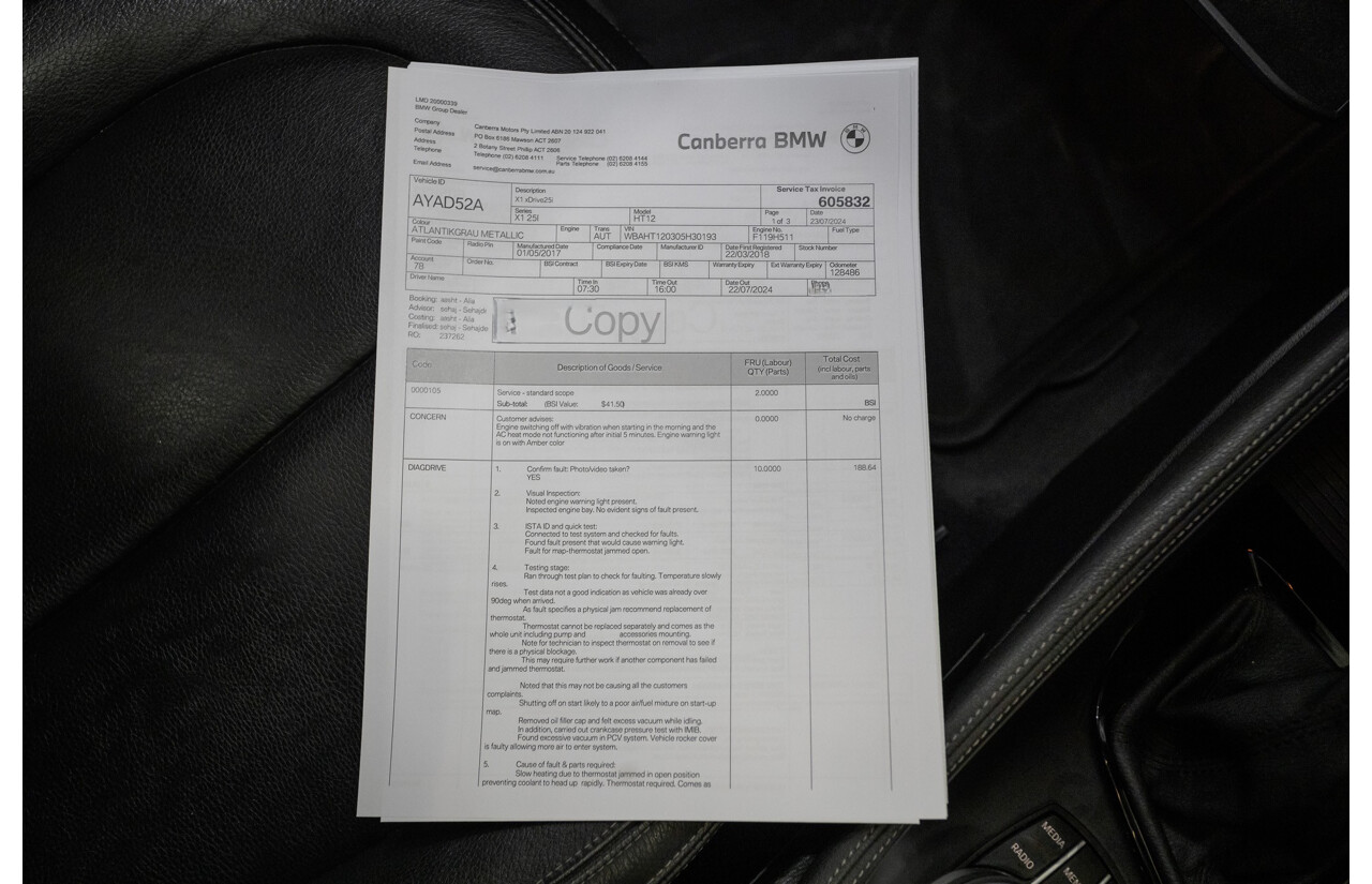 2/2018 BMW X1 xDrive 25i (AWD) F48 MY17 4d Wagon Atlantic Grey Metallic Turbo 2.0L