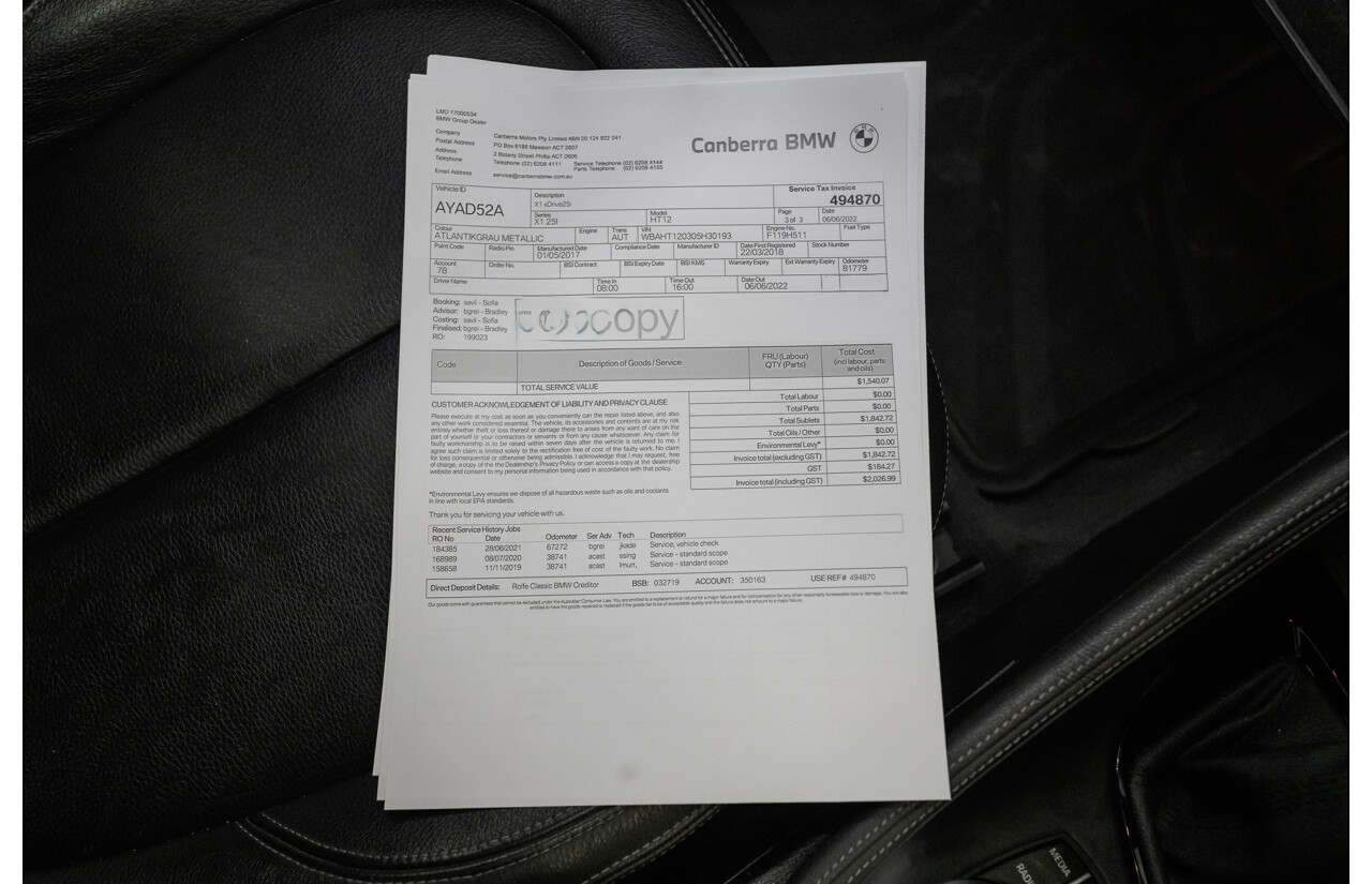 2/2018 BMW X1 xDrive 25i (AWD) F48 MY17 4d Wagon Atlantic Grey Metallic Turbo 2.0L