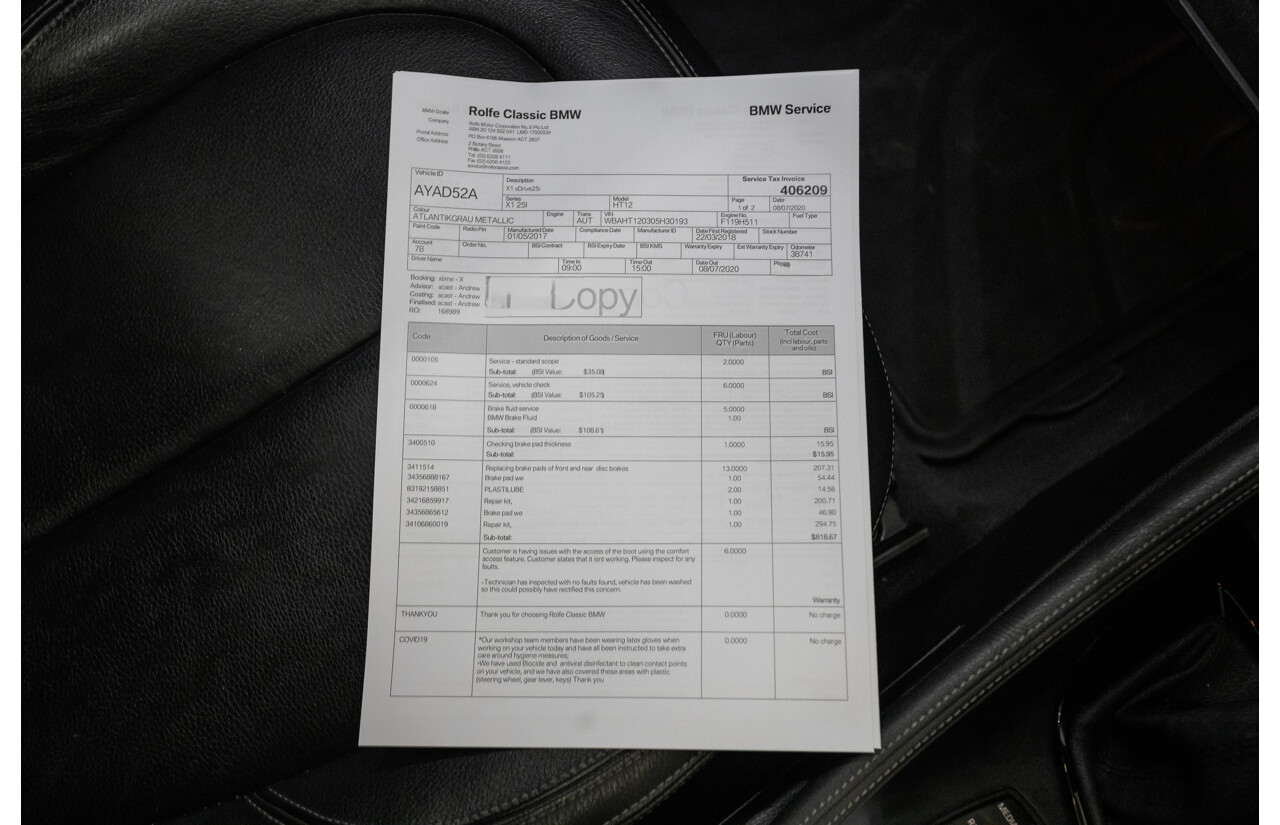 2/2018 BMW X1 xDrive 25i (AWD) F48 MY17 4d Wagon Atlantic Grey Metallic Turbo 2.0L