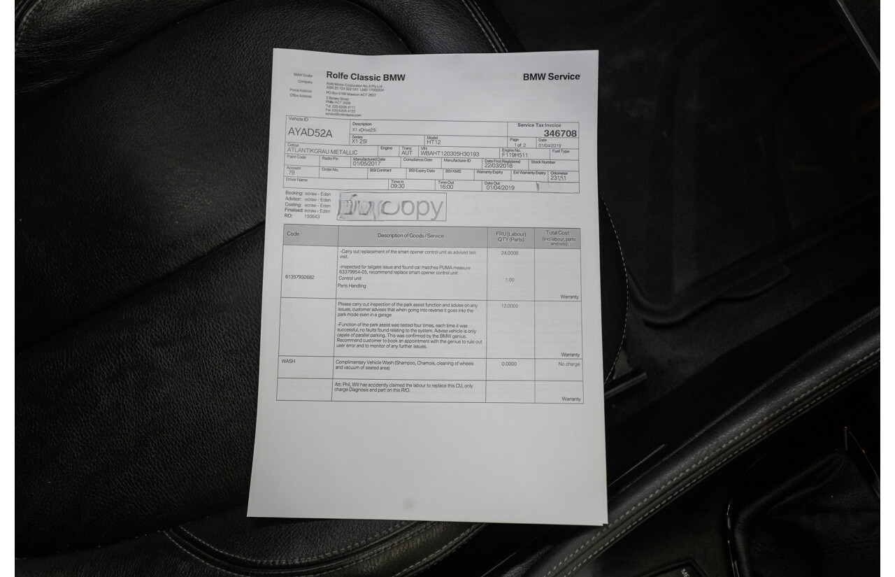 2/2018 BMW X1 xDrive 25i (AWD) F48 MY17 4d Wagon Atlantic Grey Metallic Turbo 2.0L