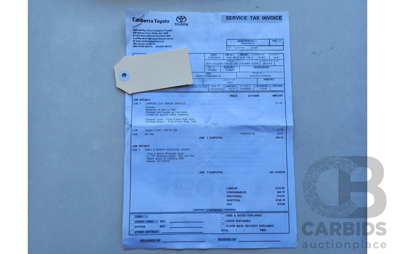 08/2014 Holden Cruze SRi Z-series JH MY14 4d Sedan Red 1.6L