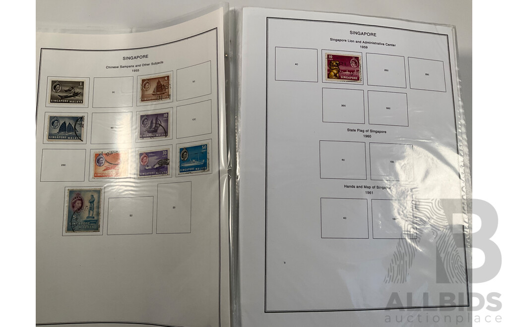 Album of Vintage Stamps Including Singapore, Slovakia, South Africa, Sothren Rhodesia, Spain, Sri Lanka, St Lucia, St Vicent, Straits Settlements, Surinam, Sudan, Sweden, Switzerland
