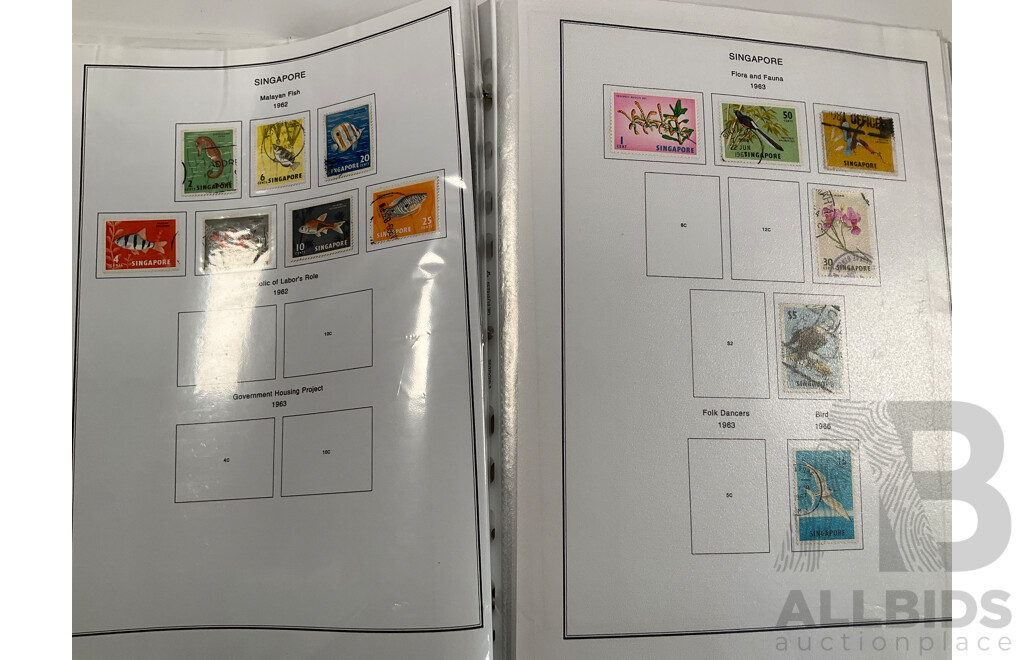 Album of Vintage Stamps Including Singapore, Slovakia, South Africa, Sothren Rhodesia, Spain, Sri Lanka, St Lucia, St Vicent, Straits Settlements, Surinam, Sudan, Sweden, Switzerland