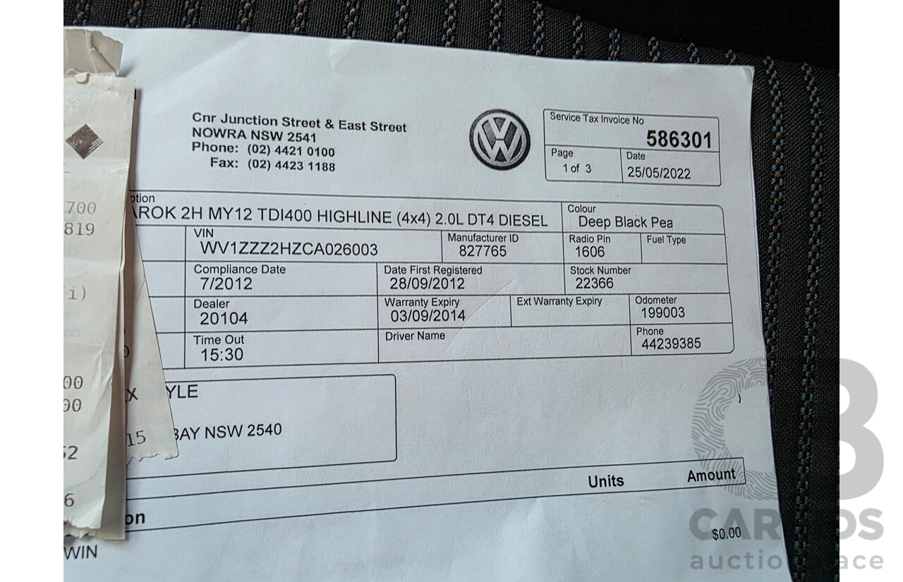 07/2012 Volkswagen Amarok TDI400 HIGHLINE (4x4) 2H MY12 Dual Cab Utility Black 2.0L
