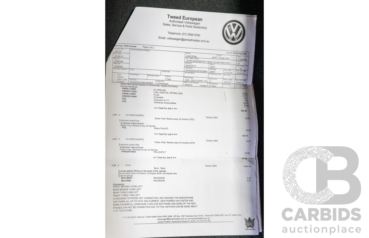 2/2014 Volkswagen Golf GTi AU MY14 5d Hatchback Tornado Red Turbo 2.0L - Stage 3 APR