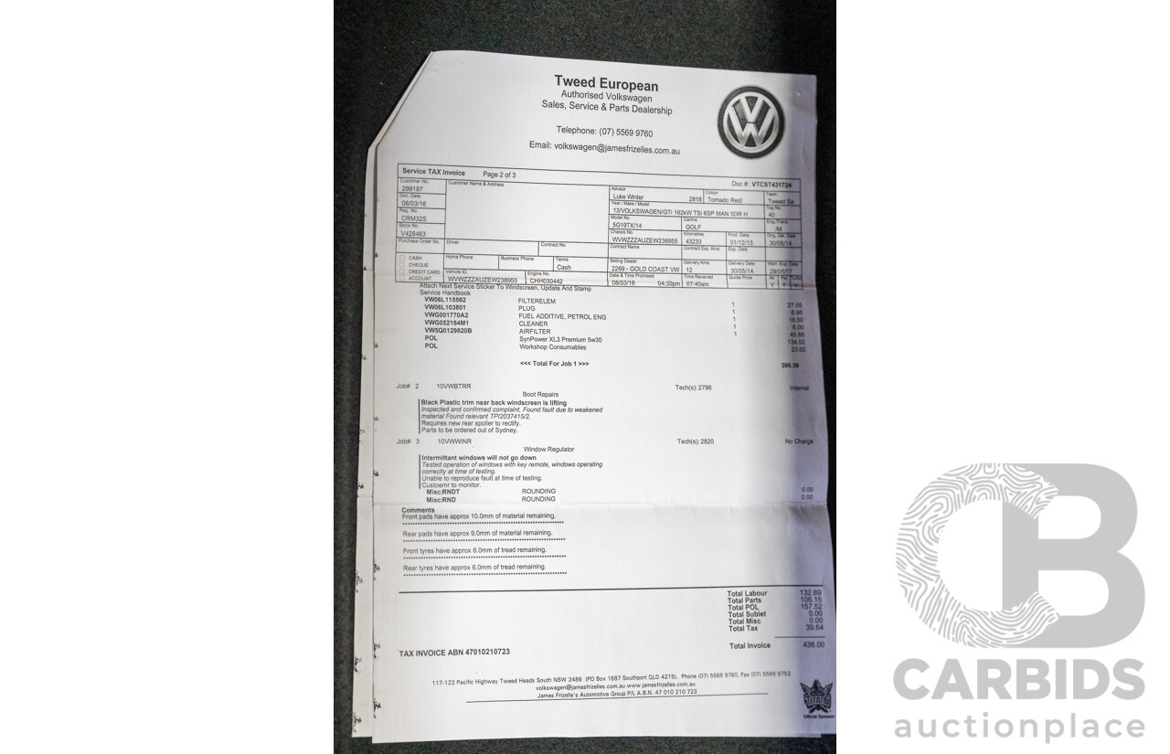2/2014 Volkswagen Golf GTi AU MY14 5d Hatchback Tornado Red Turbo 2.0L - Stage 3 APR
