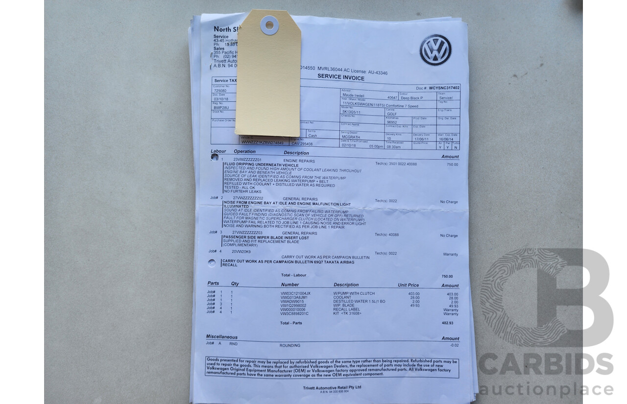 05/2011 Volkswagen Golf 118 TSI Comfortline 1K MY11 5d Hatchback Black 1.4L