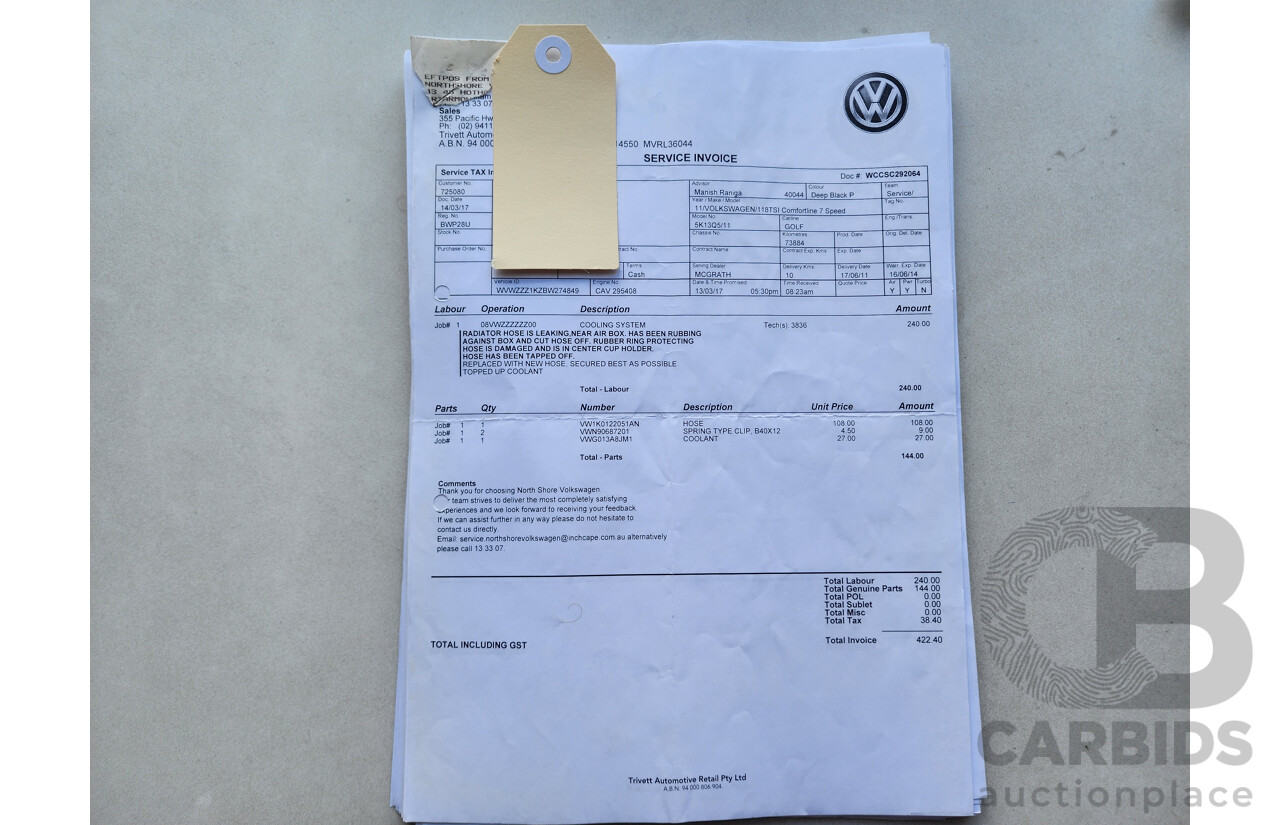 05/2011 Volkswagen Golf 118 TSI Comfortline 1K MY11 5d Hatchback Black 1.4L