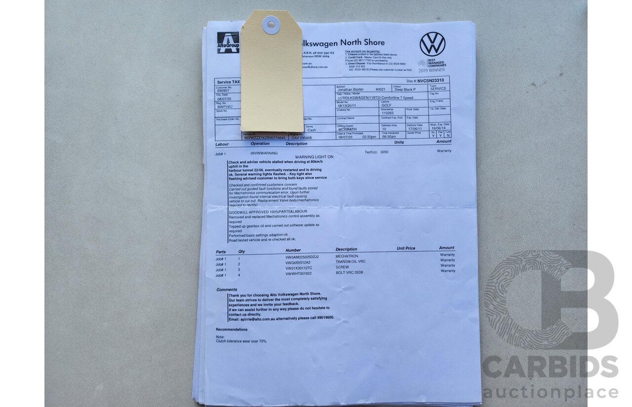 05/2011 Volkswagen Golf 118 TSI Comfortline 1K MY11 5d Hatchback Black 1.4L