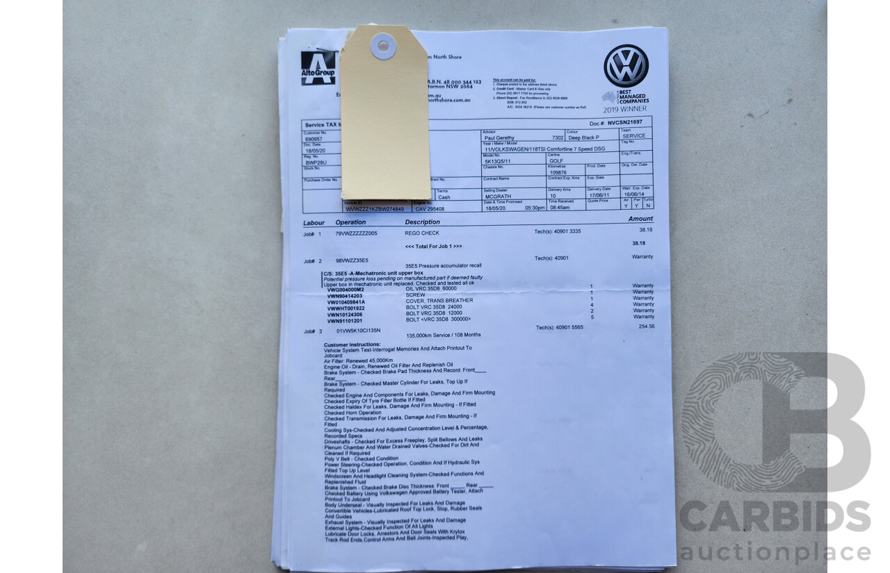 05/2011 Volkswagen Golf 118 TSI Comfortline 1K MY11 5d Hatchback Black 1.4L