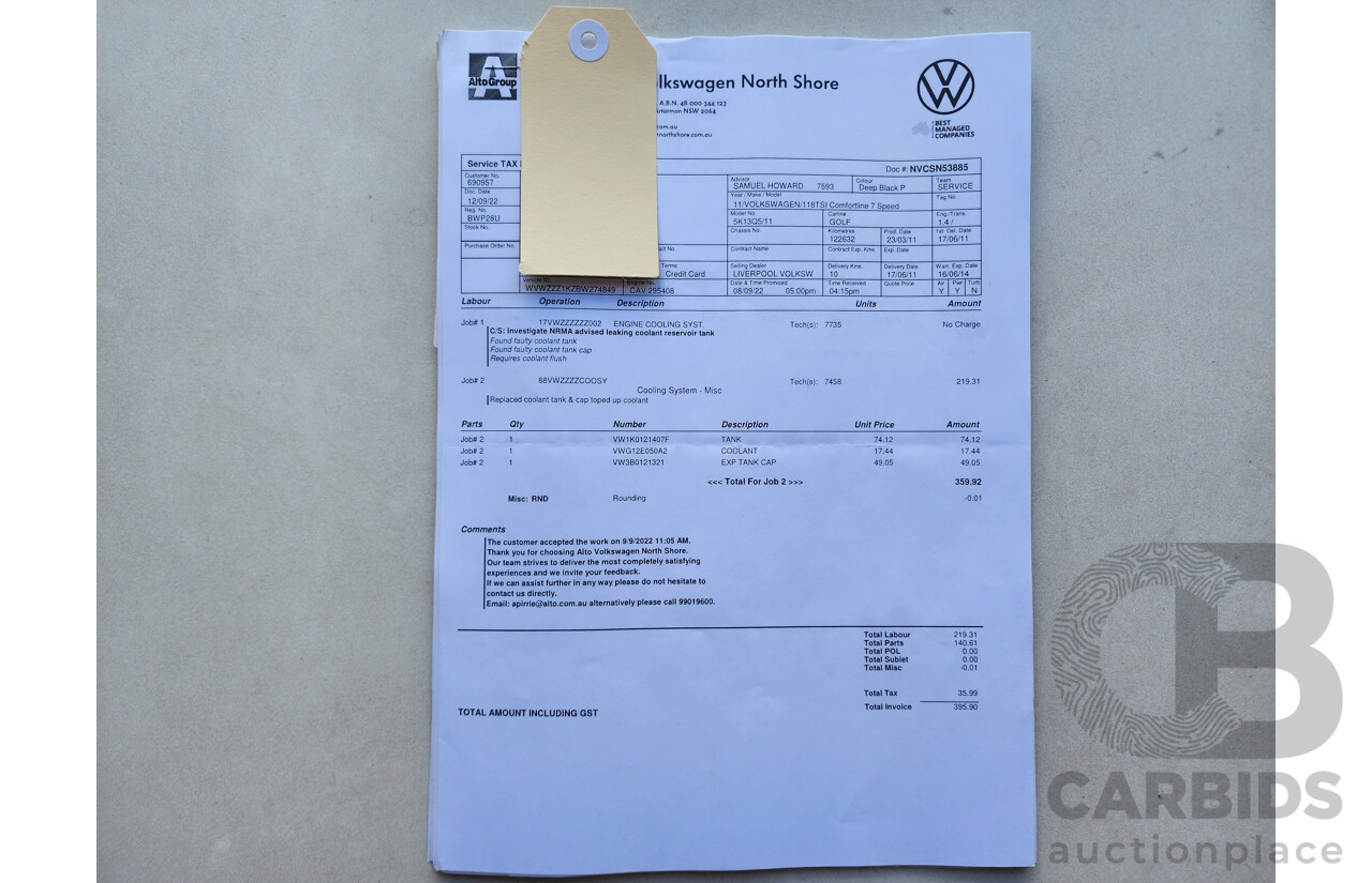 05/2011 Volkswagen Golf 118 TSI Comfortline 1K MY11 5d Hatchback Black 1.4L