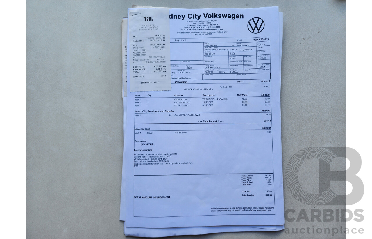 05/2011 Volkswagen Golf 118 TSI Comfortline 1K MY11 5d Hatchback Black 1.4L