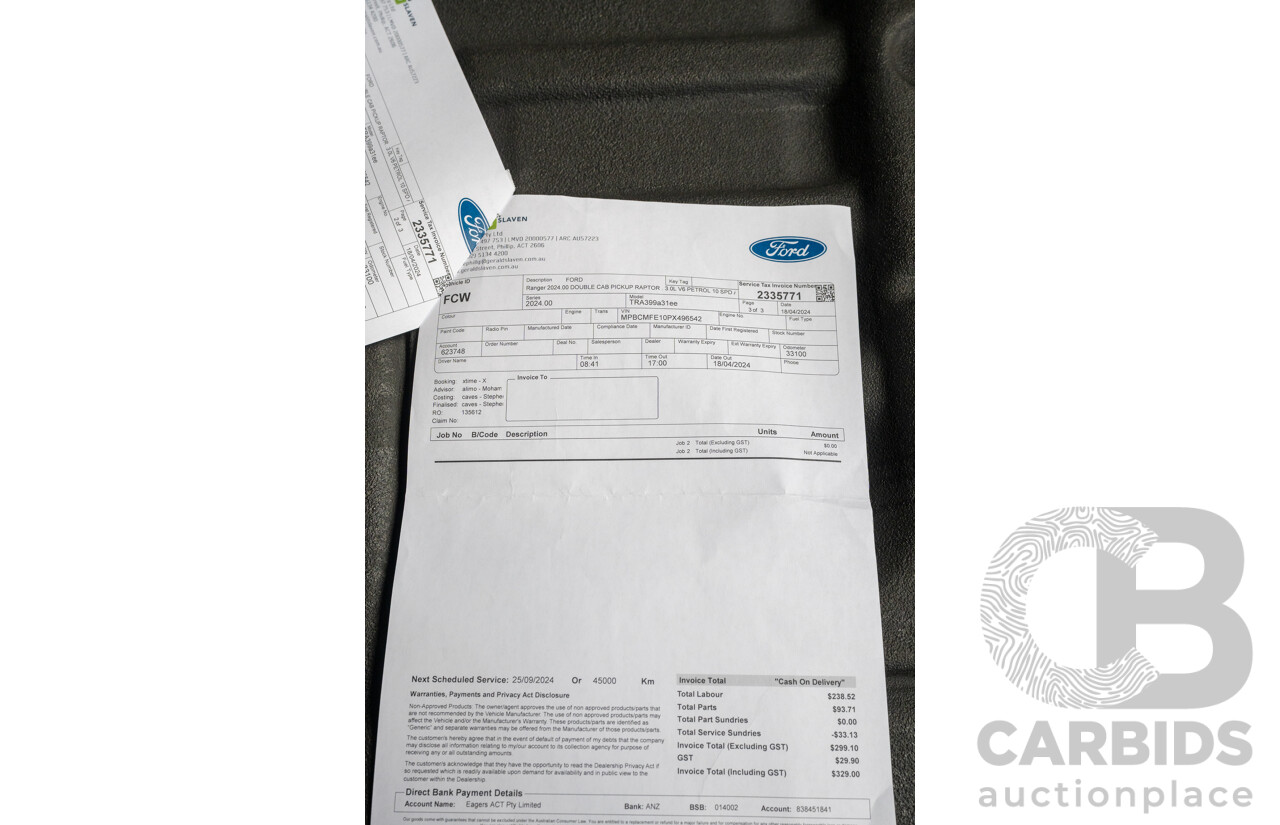 07/2023 Ford Ranger Raptor Next Gen (4x4) PY MY23.5 4d Dual Cab Shadow Black Twin Turbo V6 3.0L