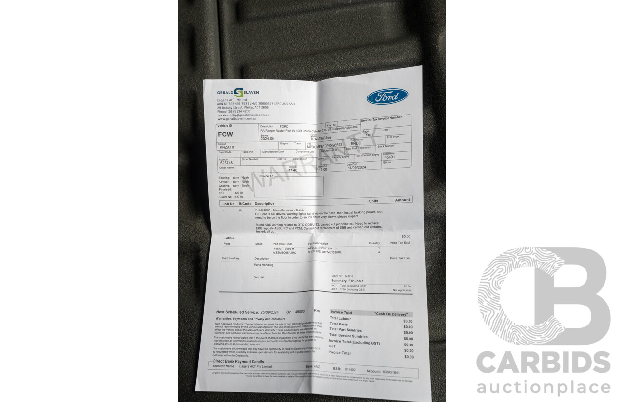07/2023 Ford Ranger Raptor Next Gen (4x4) PY MY23.5 4d Dual Cab Shadow Black Twin Turbo V6 3.0L