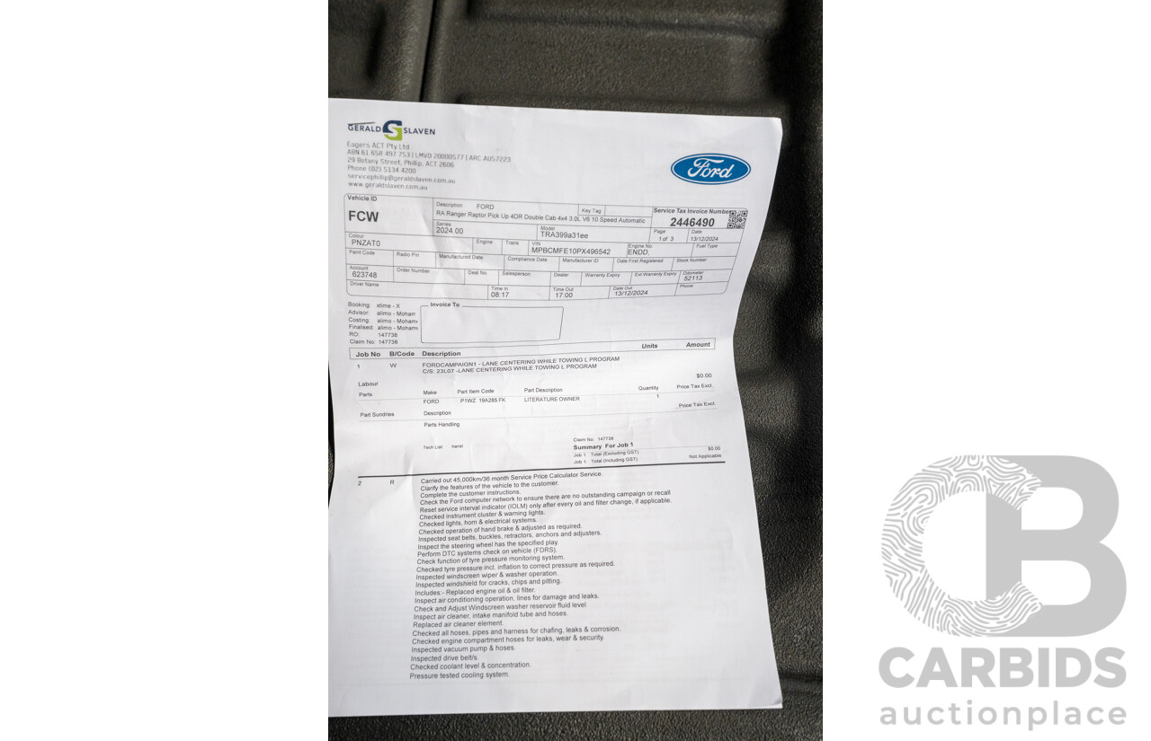 07/2023 Ford Ranger Raptor Next Gen (4x4) PY MY23.5 4d Dual Cab Shadow Black Twin Turbo V6 3.0L