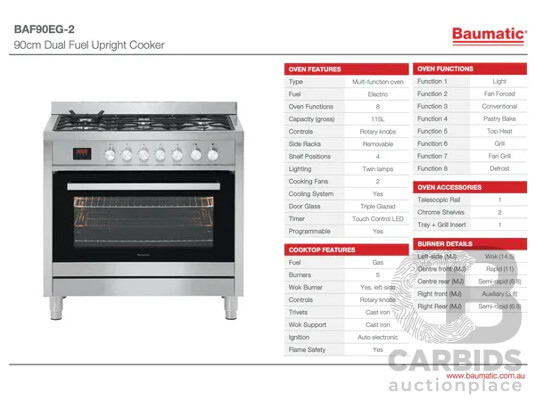 BAUMATIC 90cm Dual Fuel Upright Cooker (BAF90EG2) (900mm W X 900mm D X 600mm H)