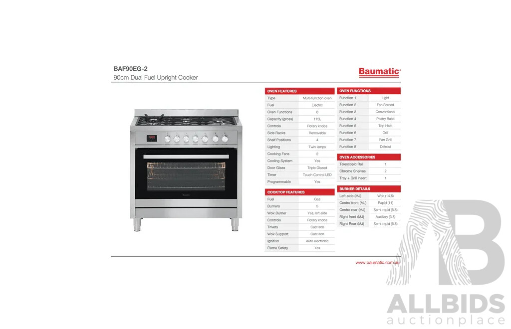 BAUMATIC 90cm Upright Cooker (BAF90EG-2)