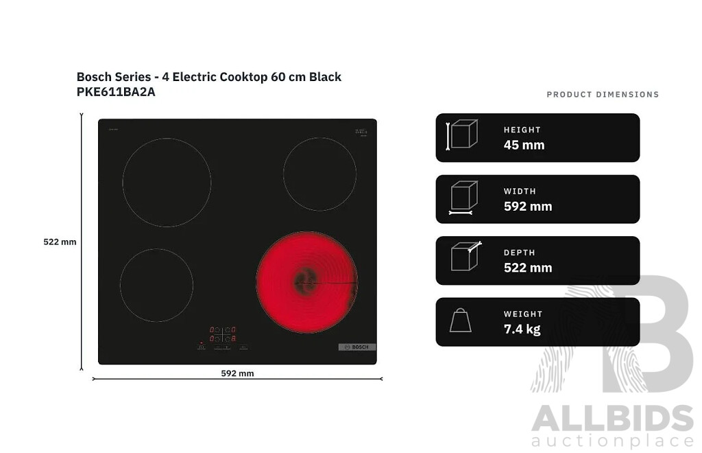 BOSCH Series 4 60cm Ceramic Electric Cooktop (PKE611BA2A)