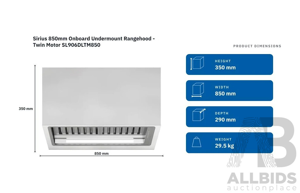 SIRIUS 850mm Onboard Undermount Rangehood (Twin Motor) (SL906DLTM850)