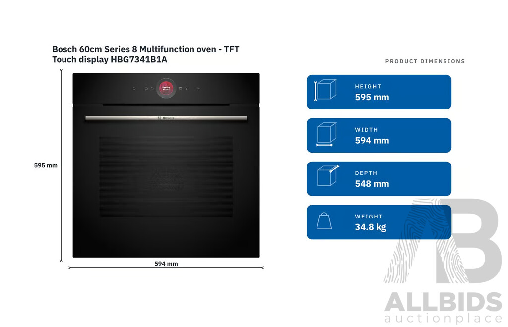 BOSCH Series 8 60cm Black Multifunction Oven (HBG7341B1A) (H: 595 X W: 594 X D: 548mm)