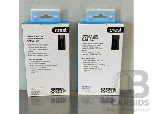 CREST USB-C to USB-A (2m Flat Cable) - LOT OF 2