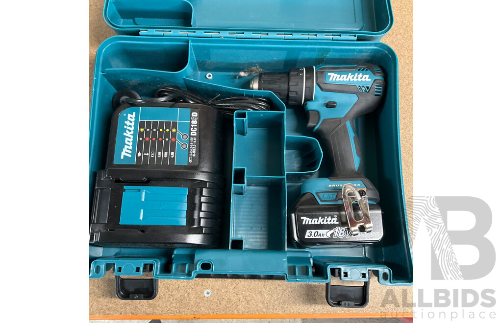 MAKITA 18V Brushless Hammer Driver Drill (DHP485) with Battery & Charger.