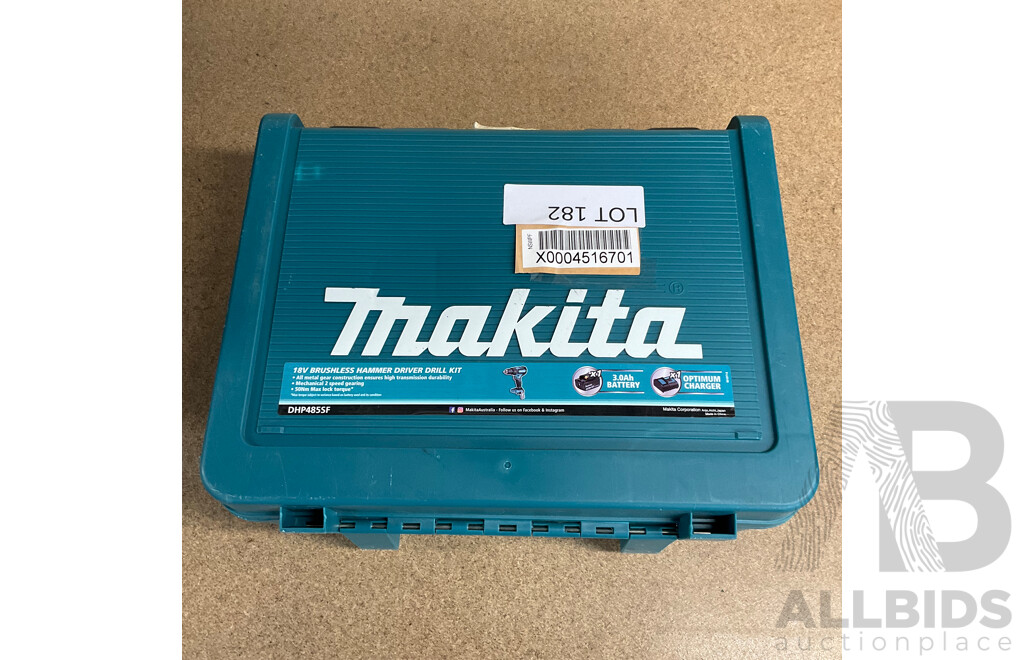MAKITA 18V Brushless Hammer Driver Drill (DHP485) with Battery & Charger.