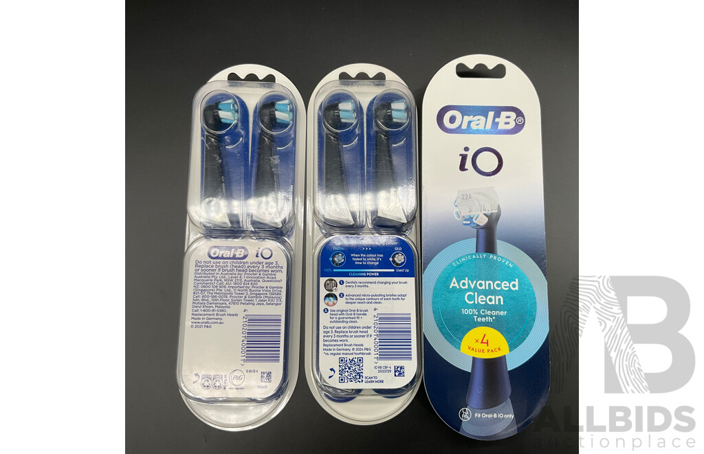 ORAL-B IO Advanced Clean Black Electric Toothbrush Replacement Head 4 Pack Lot of 3