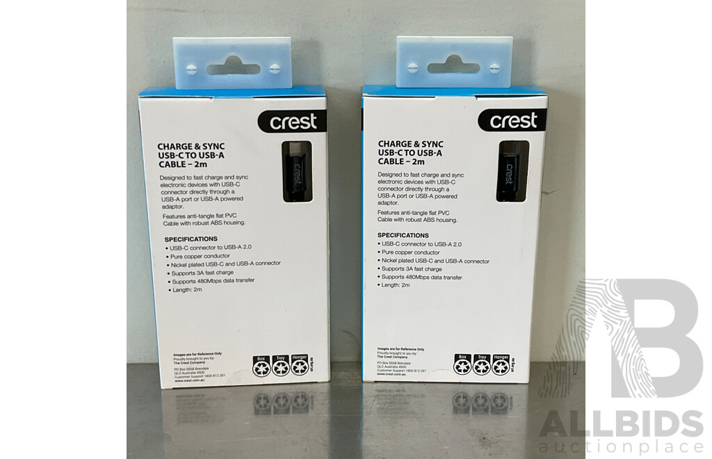 CREST USB-C to USB-A (2m Flat Cable) - LOT OF 2