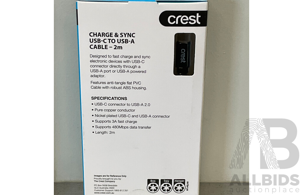 CREST USB-C to USB-A (2m Flat Cable) - LOT OF 2