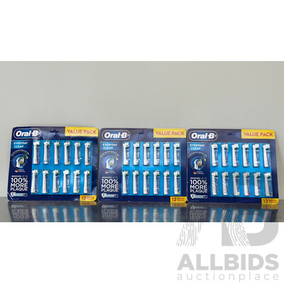 ORAL-B Everyday Clean Electric Toothbrush Replacement Brush Heads (12 Pack) - LOT of 3