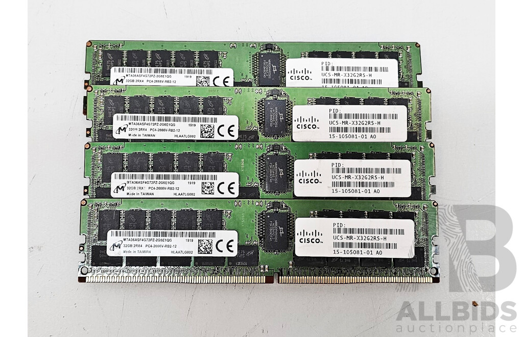 Micron (MTA36ASF4G72PZ-2G6E1QG) 32GB ECC DDR4 2666V RDIMM RAM - Lot of Four