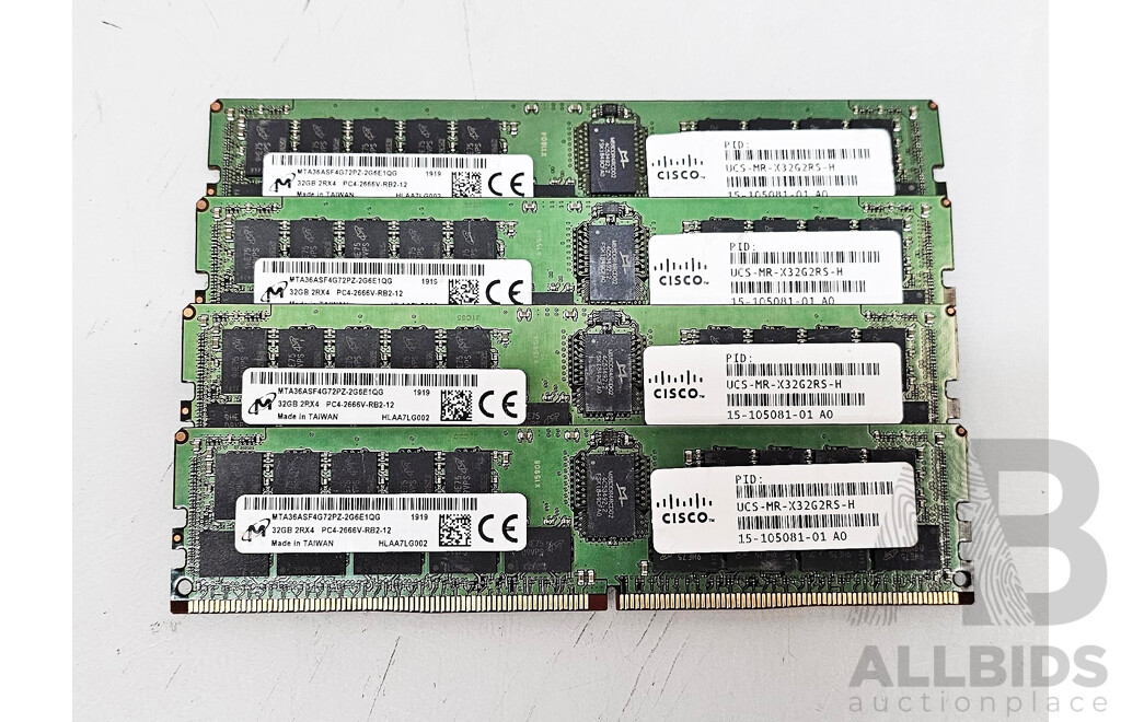 Micron (MTA36ASF4G72PZ-2G6E1QG) 32GB ECC DDR4 2666V RDIMM RAM - Lot of Four
