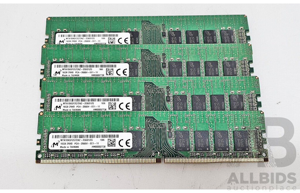 Micron (Mta18asf2g72az-2g6e2zi) 16gb Ecc Ddr4 2666v Udimm Ram - Lot Of Four