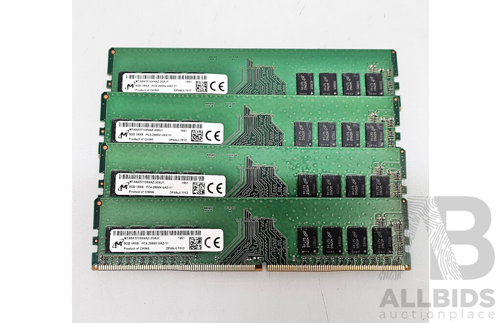 Micron (Mtabatf1g64az-2g6j1) 8gb Ddr4 2666v Udimm Ram - Lot Of Four