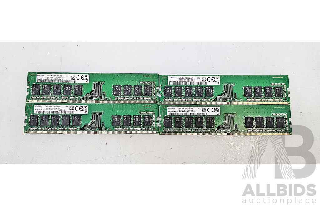 Samsung 8GB DDR4 3200AA UDIMM RAM - Lot of Four